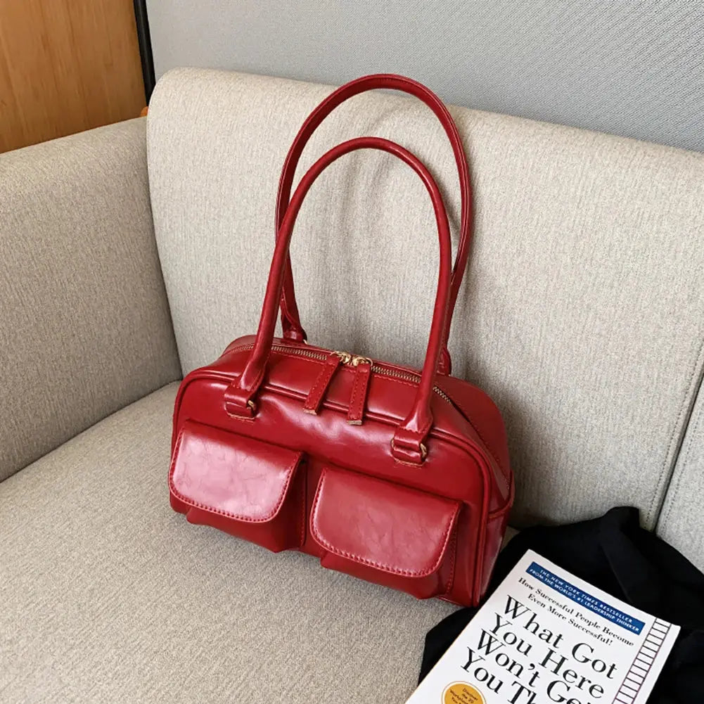 Retro Red Leather Bag INVETITUM