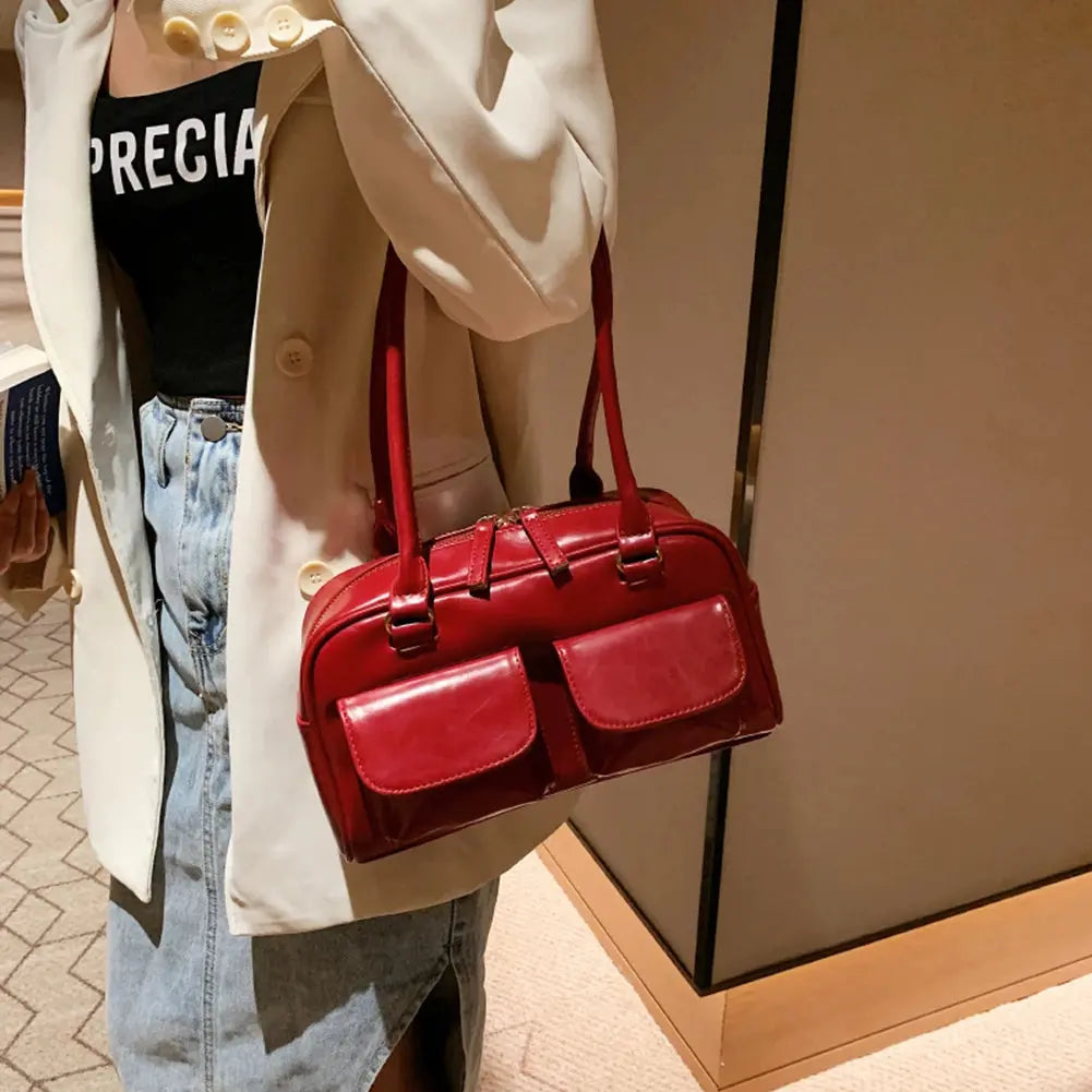 Retro Red Leather Bag INVETITUM