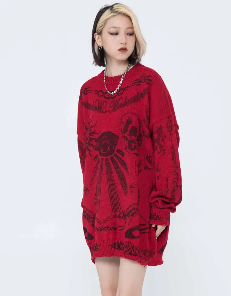 Skull Rose Knitted Streetwear INVETITUM